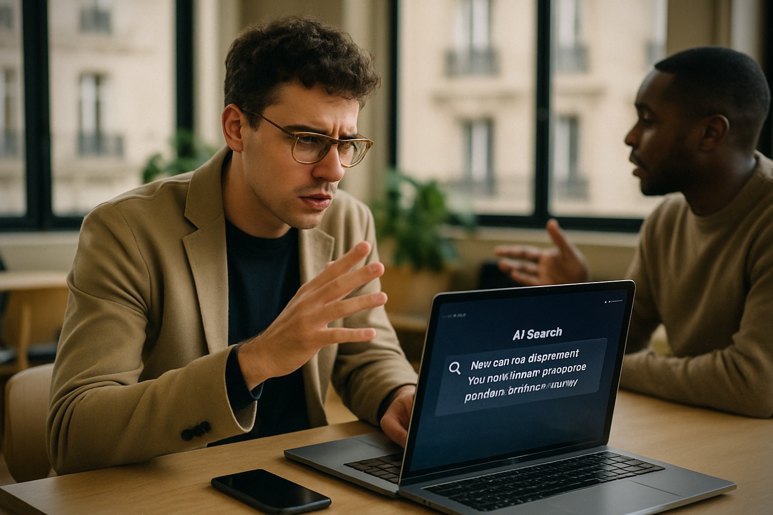 Recherche conversationnelle avec AI Mode dans un espace de coworking