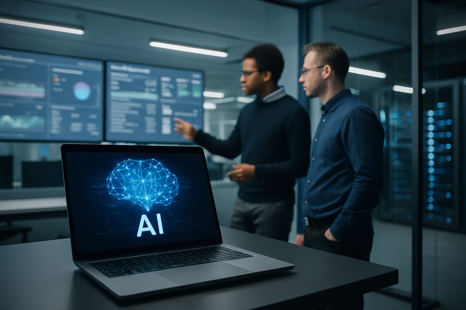 Ingénieurs supervisant une infrastructure cloud liée à l’intelligence artificielle