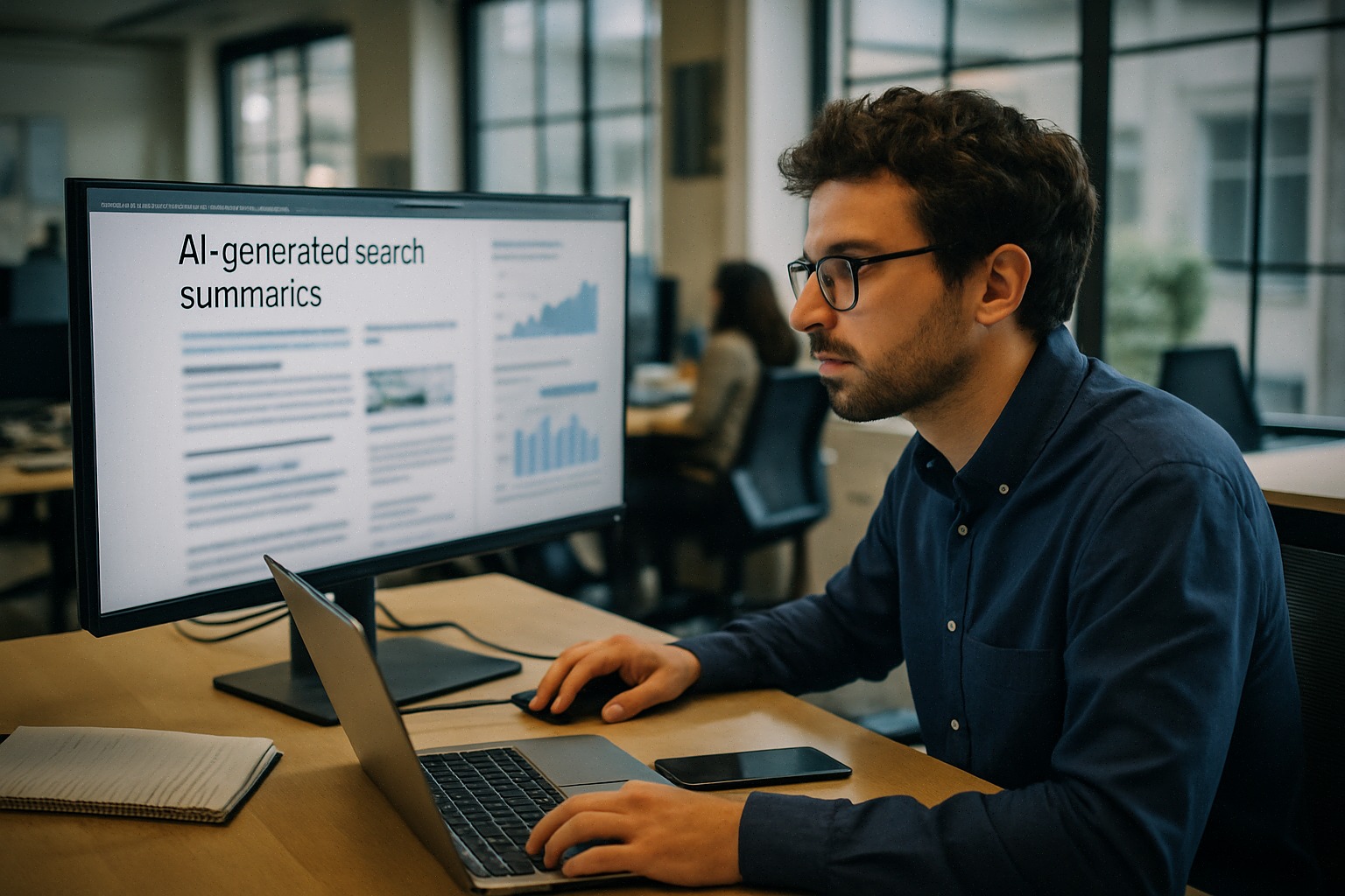 Analyste SEO examinant les résumés IA de Google en France