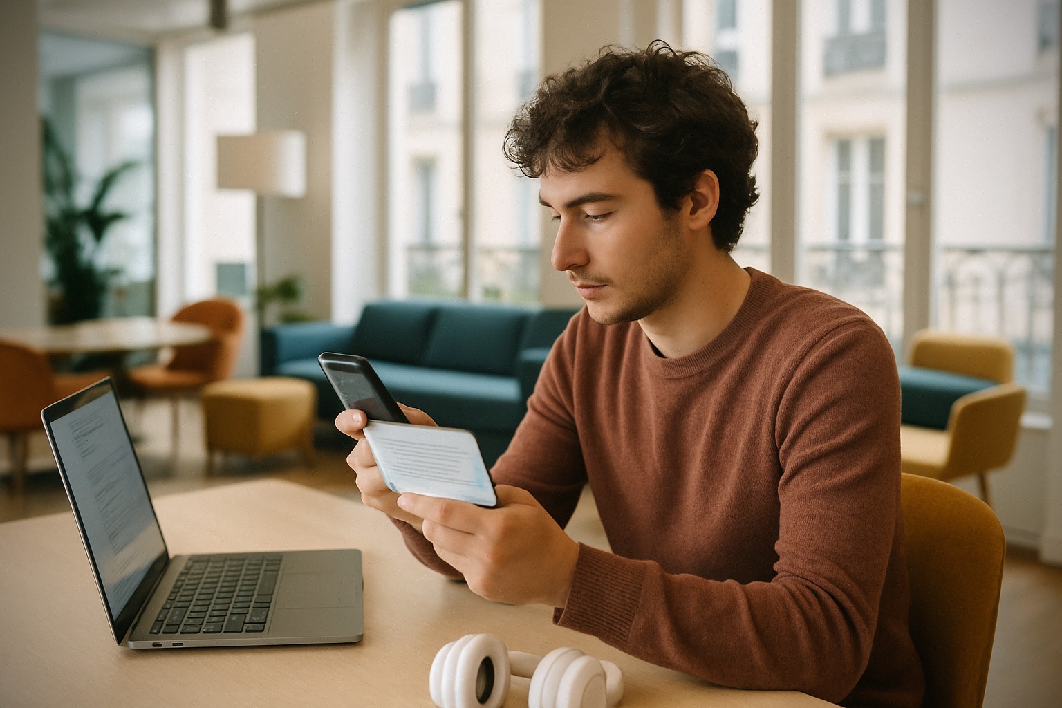 Utilisateur consultant un résumé par IA sur smartphone en France
