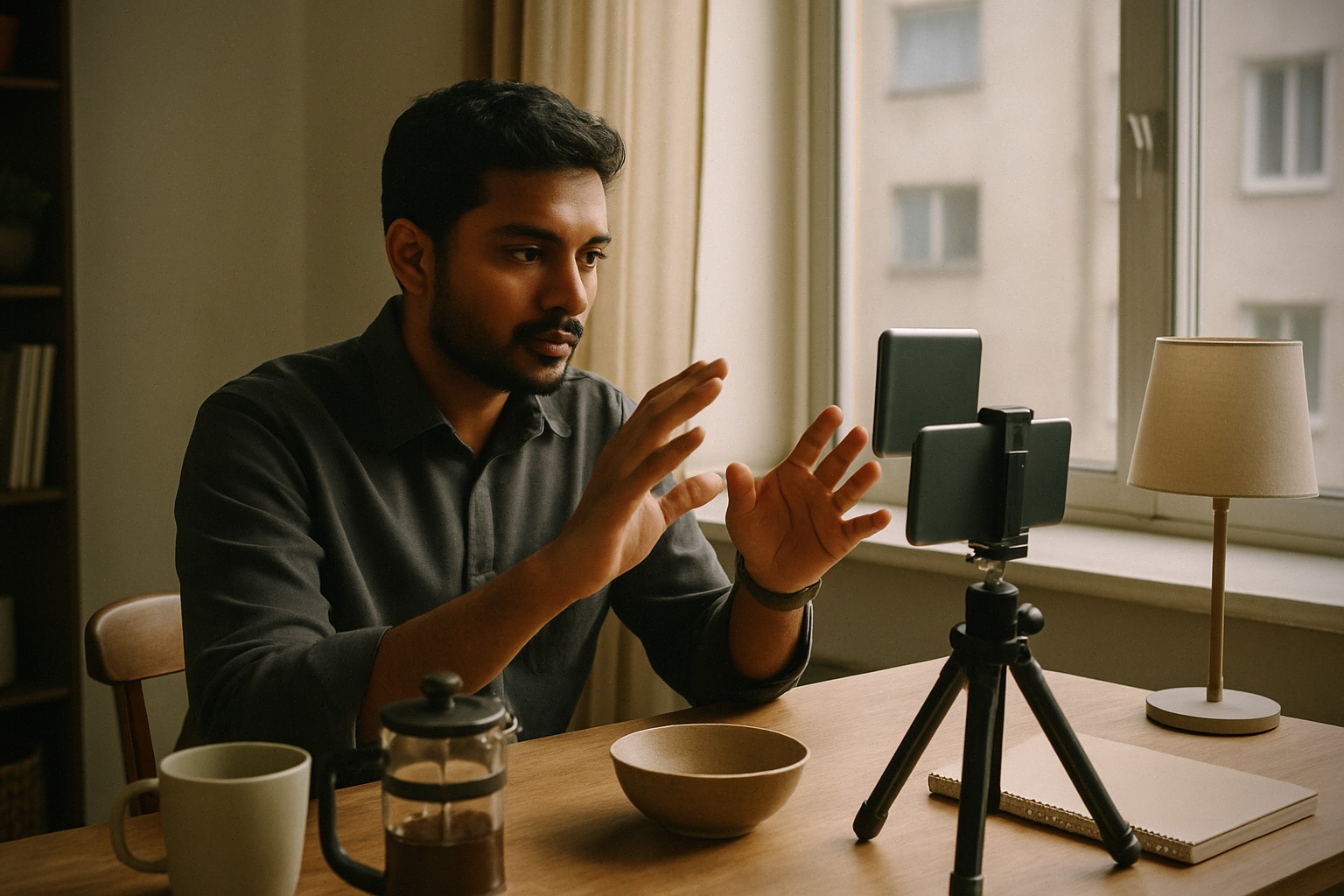 Travailleur indien enregistrant des gestes simples pour une plateforme d’IA